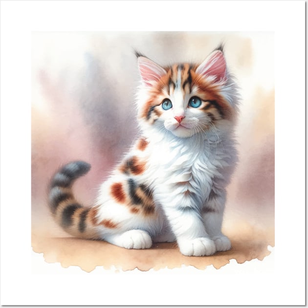 Turkish Van Watercolor Kitten - Cute Kitties Wall Art by Aquarelle Impressions